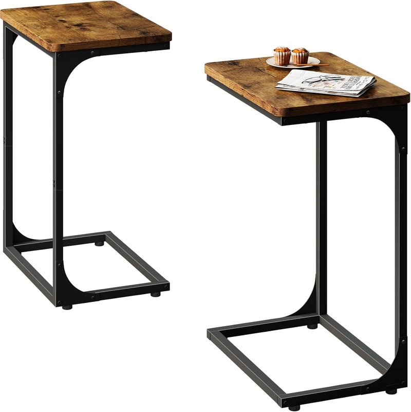 QEEIG C Shaped Side Table Set of 2 Living Room Sets Couch Tray Tables Small Farmhouse 15.7 inch Width, Rustic Brown (017-40BN) - Image 1